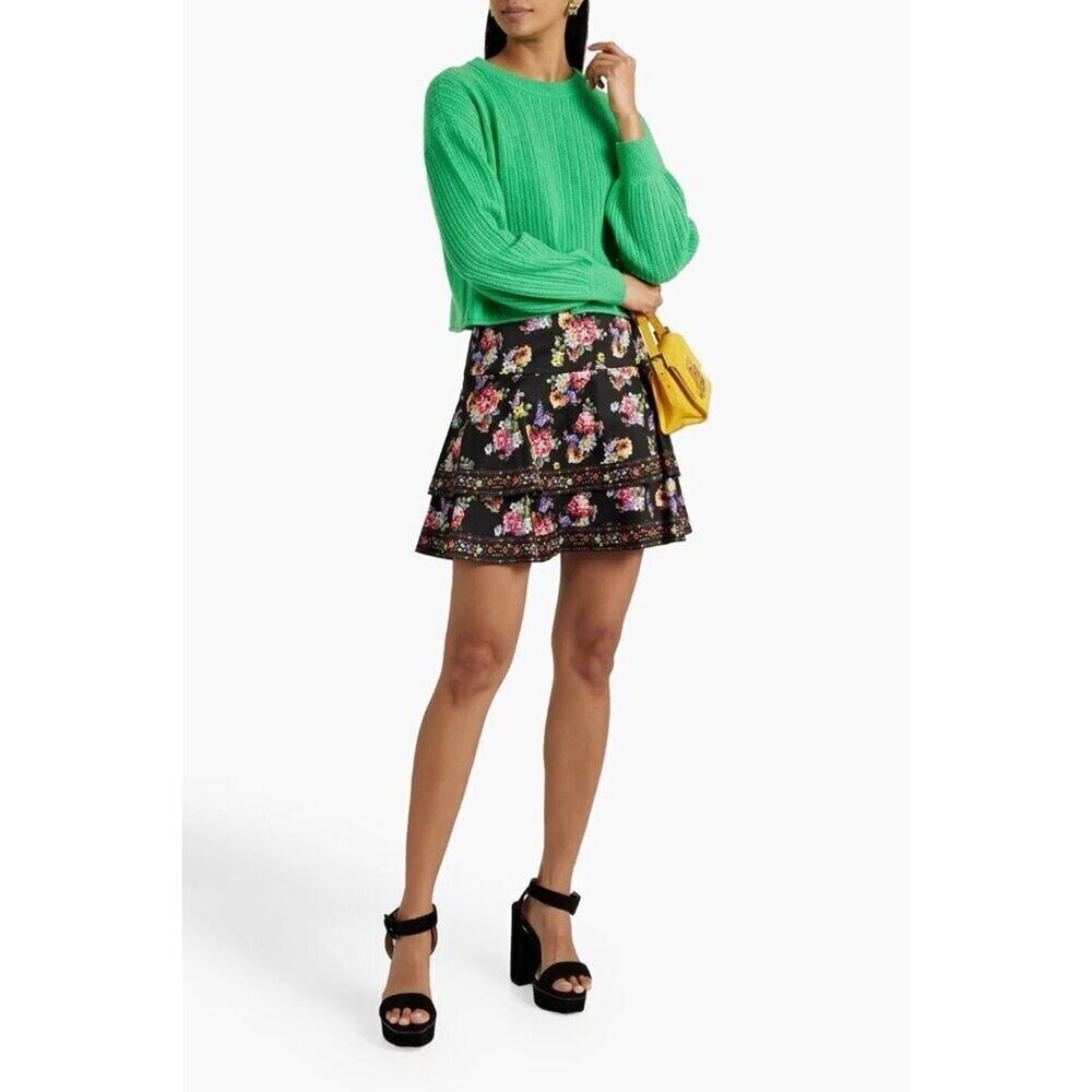 Alice + Olivia Ansley Cashmere Sweater Green Ribbed Knit Cropped XL